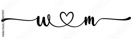 wm, mw, letters with heart Monogram, monogram wedding logo. Love icon, couples Initials, lower case, connecting HEART, home decor,