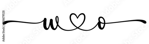 wo, ow, letters with heart Monogram, monogram wedding logo. Love icon, couples Initials, lower case, connecting HEART, home decor,
