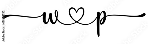 wp, pw, letters with heart Monogram, monogram wedding logo. Love icon, couples Initials, lower case, connecting HEART, home decor,