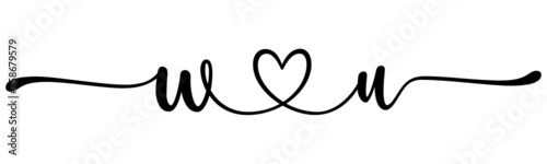 wu, uw, letters with heart Monogram, monogram wedding logo. Love icon, couples Initials, lower case, connecting HEART, home decor,