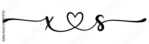 xs, sx, letters with heart Monogram, monogram wedding logo. Love icon, couples Initials, lower case, connecting HEART, home decor,