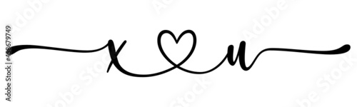 xu, ux, letters with heart Monogram, monogram wedding logo. Love icon, couples Initials, lower case, connecting HEART, home decor,