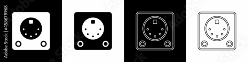 Set Drum machine icon isolated on black and white background. Musical equipment. Vector