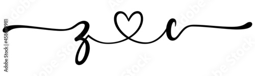 zc, cz, letters with heart Monogram, monogram wedding logo. Love icon, couples Initials, lower case, connecting HEART, home decor,
