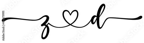 zd, dz, letters with heart Monogram, monogram wedding logo. Love icon, couples Initials, lower case, connecting HEART, home decor,