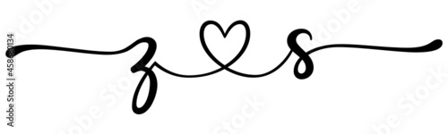 zs, sz, letters with heart Monogram, monogram wedding logo. Love icon, couples Initials, lower case, connecting HEART, home decor,
