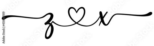 zx, xz, letters with heart Monogram, monogram wedding logo. Love icon, couples Initials, lower case, connecting HEART, home decor,
