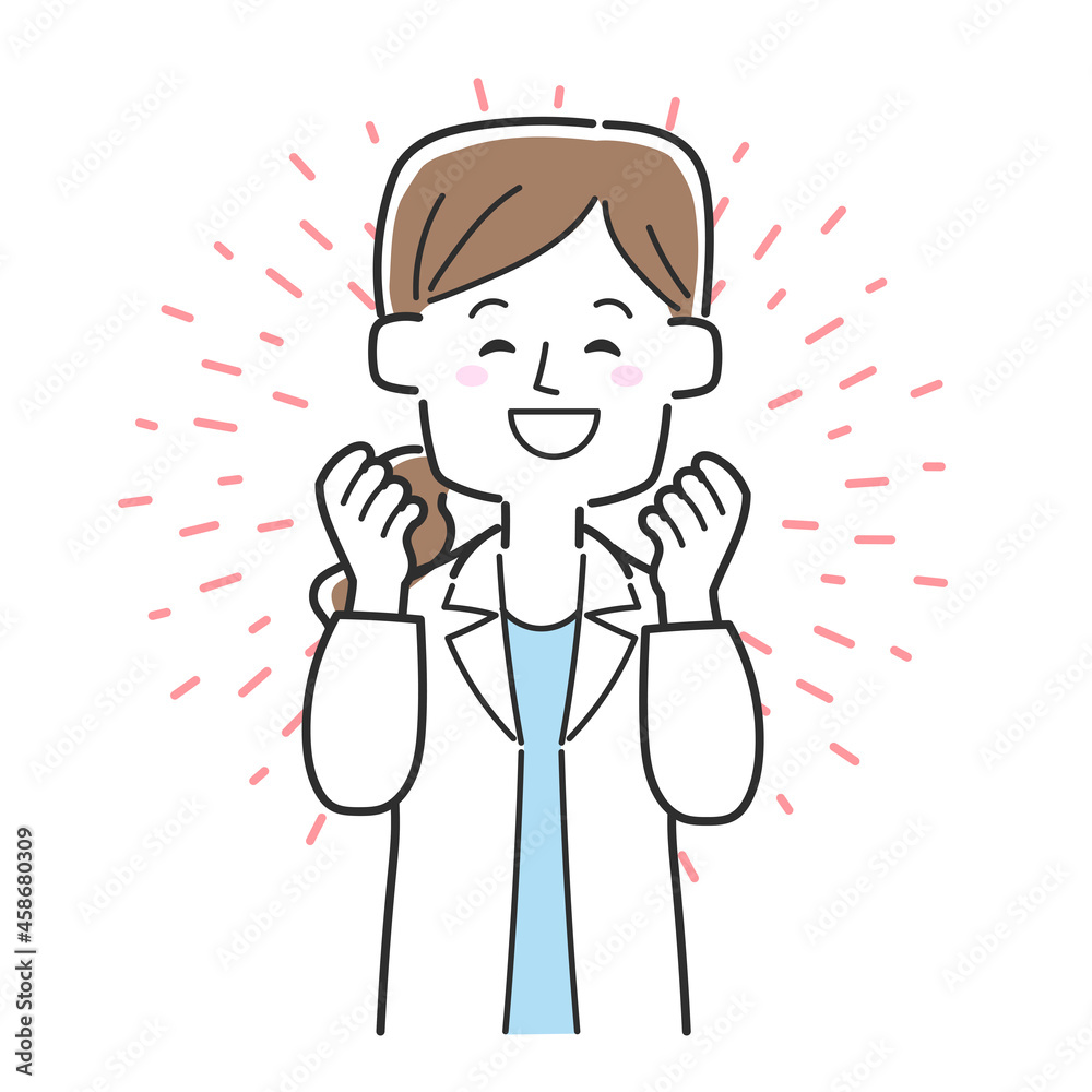 ガッツポーズをして喜んでいる医師