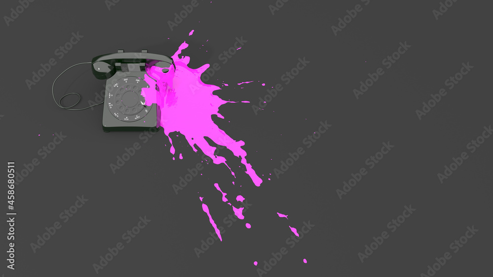 Fototapeta premium retro phone filled with pink paint in the form of a blot