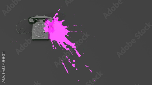 retro phone filled with pink paint in the form of a blot