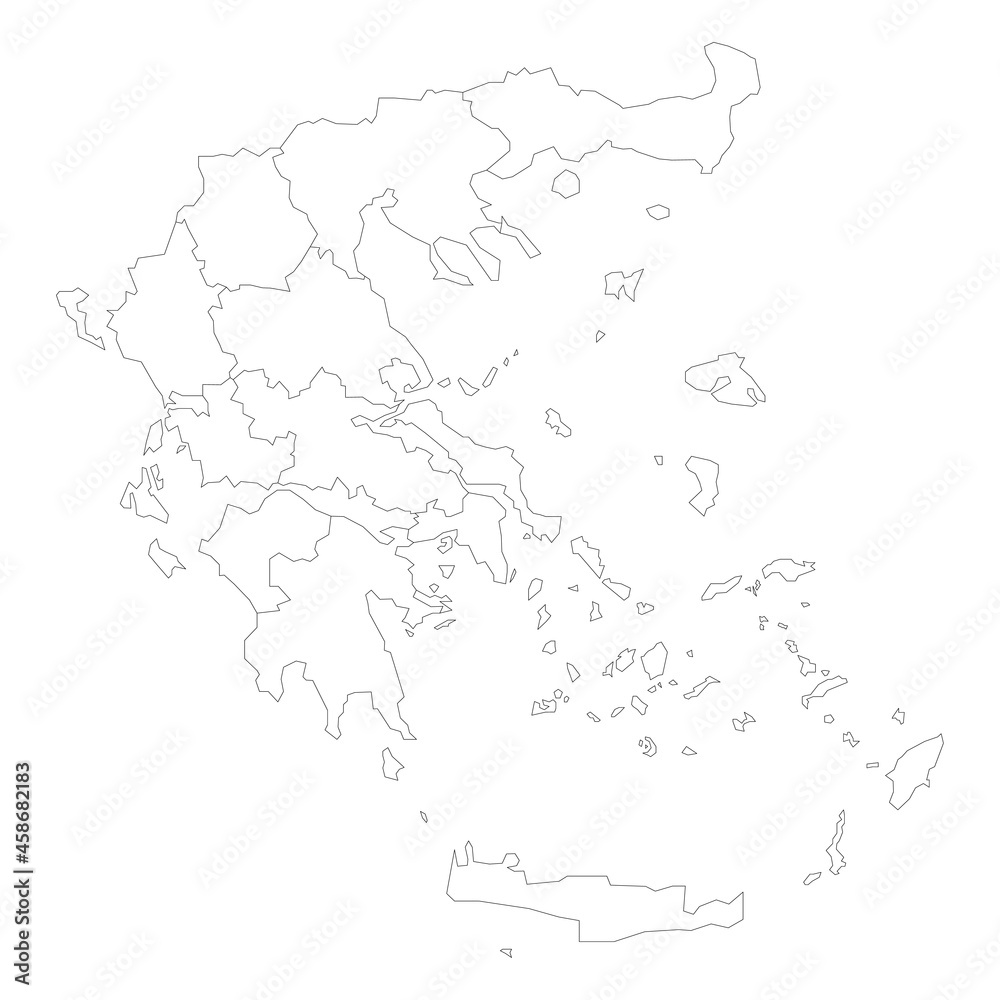 Political map of Greece. Administrative divisions - decentralized administrations. Simple flat blank black outline vector map