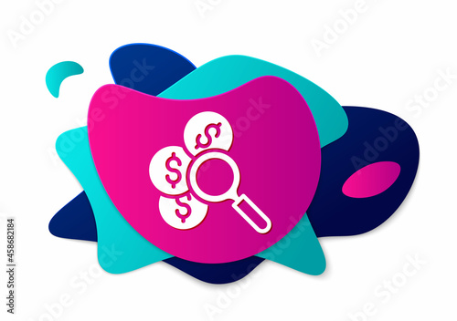 Color Search for money icon isolated on white background. Abstract banner with liquid shapes. Vector