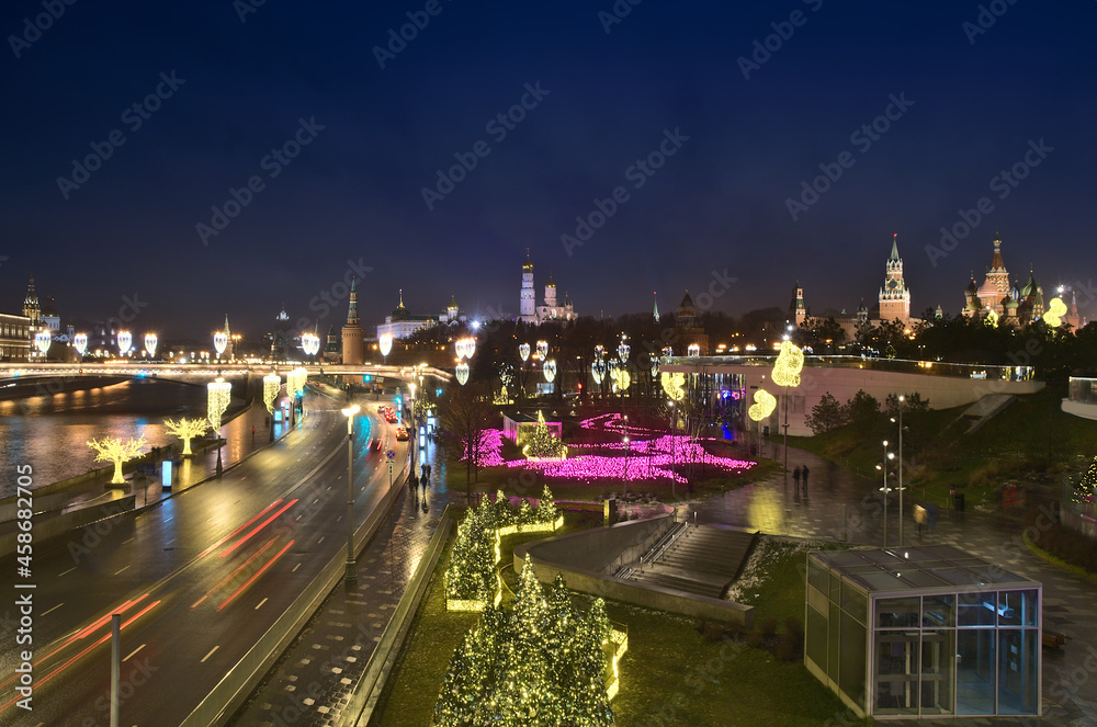 Christmas and New Year's illuminations on the streets of Moscow.	