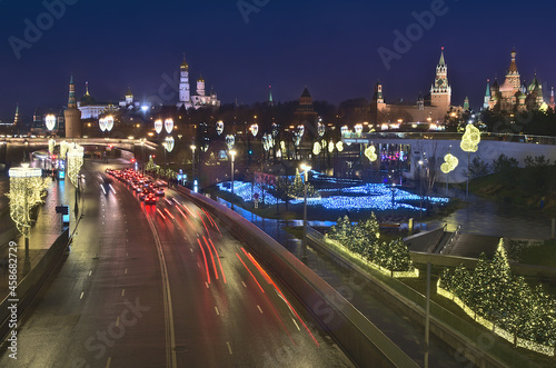 Christmas and New Year's illuminations on the streets of Moscow.