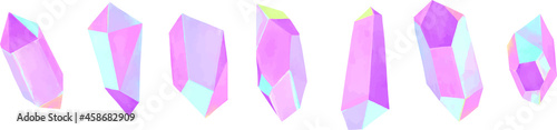pastel colored quartz crystals vector illustration set. 
