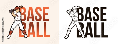 Baseball Text With Sport Players Graphic Vector