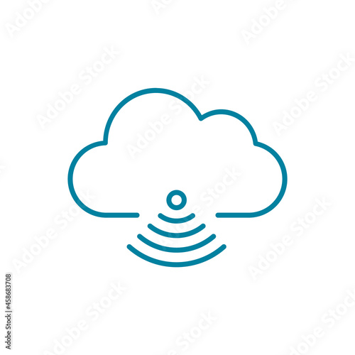 Cloud WiFi line icon. Wireless cloud computing symbol. Receive or transmit signal. Internet connection. Infrastructure as a service, IaaS. Broad network access. Vector illustration, flat, clip art. 