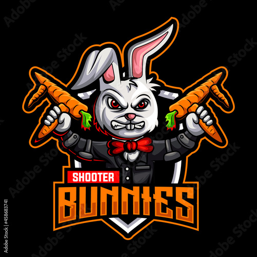 bunnies carrot  pistol mascot esport logo vector illustration