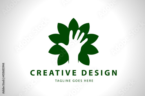 hand logo with leaves. design for health care natural eco life logo