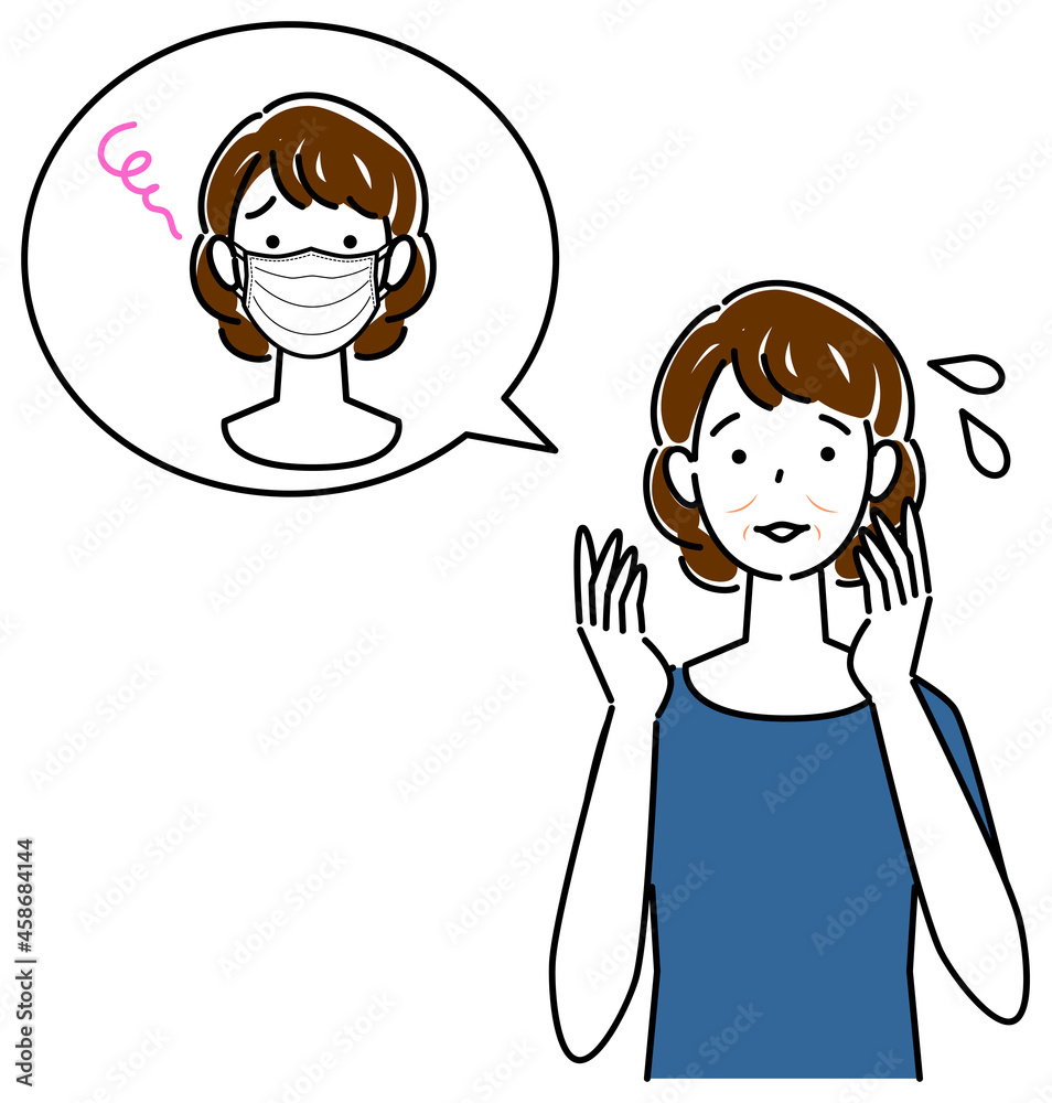 スキンケア マスクの着用が原因で顔のしわやたるみが出来た女性 イラスト シンプル ベクター
Skin Care. Woman with wrinkles and sagging face caused by wearing a mask. Illustration simple vector. スキンケア マスクの着用が原因で顔のしわやたるみが出来た女性 イラスト シンプル ベクター
Skin Care. Woman with wrinkles and sagging face caused by wearing a mask. Illustration simple vector.