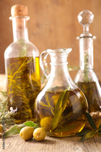 bottle of olive oil and branch