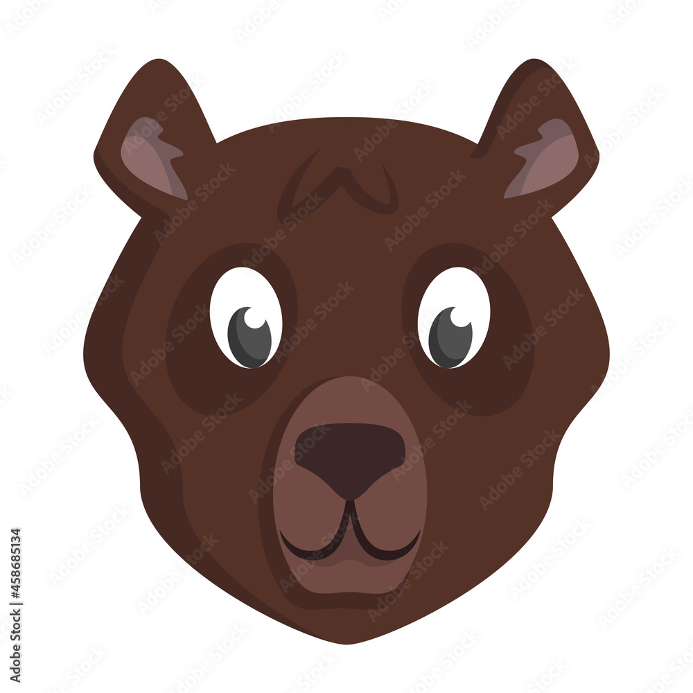 Bear face front view. Animal head in cartoon style. Bear face front view. Animal head in cartoon style.