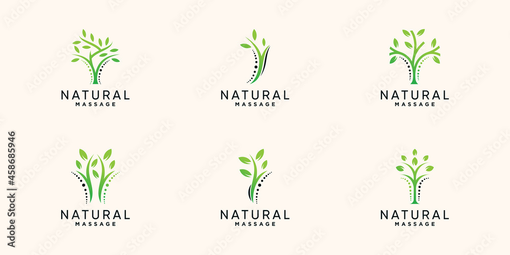 Set bundle of chiropractic and natural massage logo with creative modern concept Premium Vector