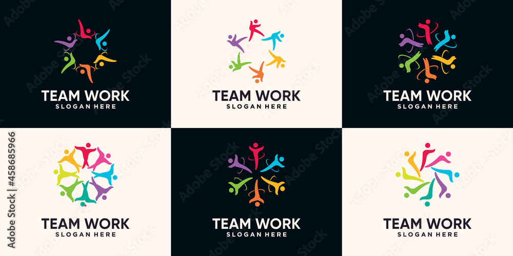 Set bundle of team work and community logo with creative unique concept Premium Vector