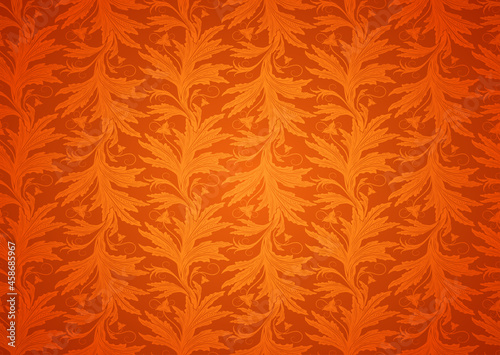 Vintage Gothic,royal background in orange with classic floral Baroque pattern, Rococo. Autumn background, illustration for covers, postcards, ads, leaflets, labels, posters, banners and invitations