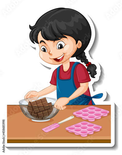 Cartoon charcter sticker a girl with baking equipments