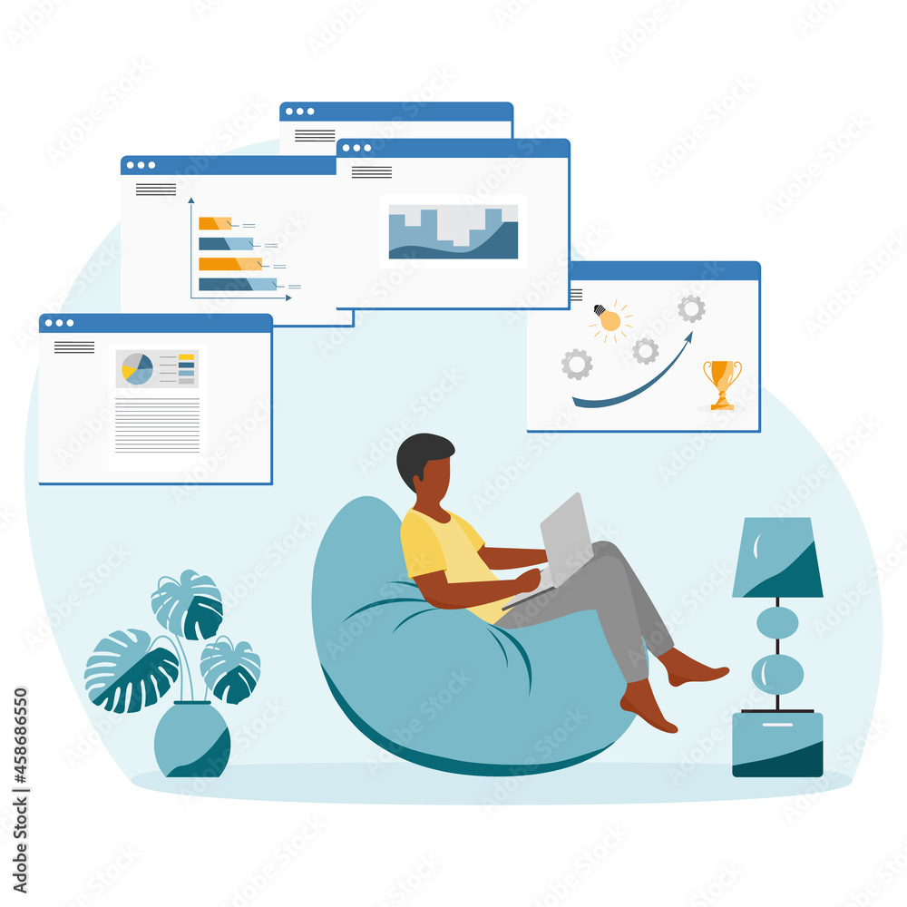 Obraz premium Remote Work Freelance Studying People Home Covid19