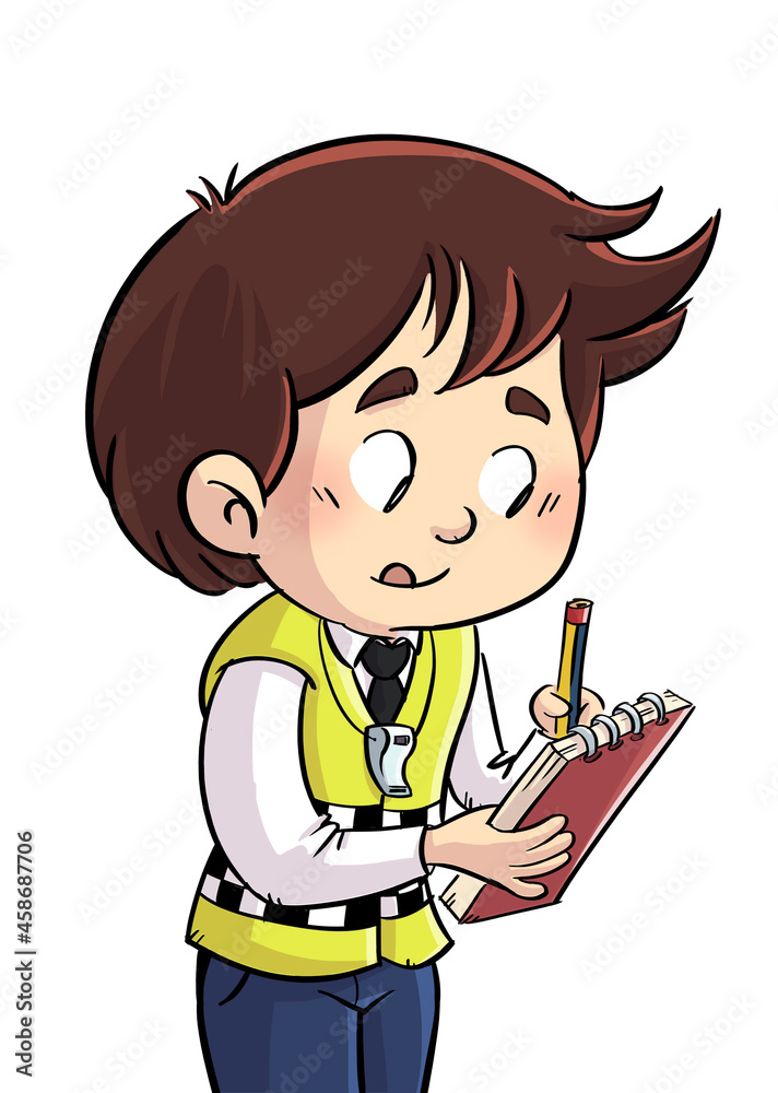 Illustration of a kid policeman issuing a fine Illustration of a kid policeman issuing a fine