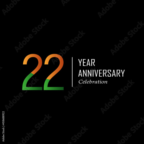 22 th anniversary event party. Vector illustration. numbers template for Celebrating.