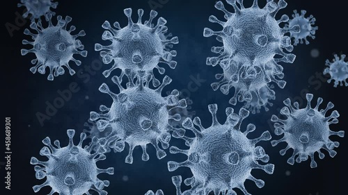 Coronavirus cells in an electron microscope. 4K motion graphics