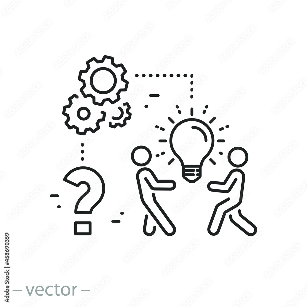 idea solution problem icon, creative solving question, why or who, new discovery concept, business teamwork, thin line symbols - editable stroke vector illustration idea solution problem icon, creative solving question, why or who, new discovery concept, business teamwork, thin line symbols - editable stroke vector illustration