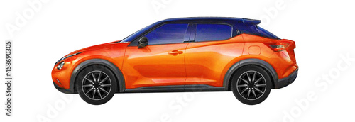 Orange car on white background - side view