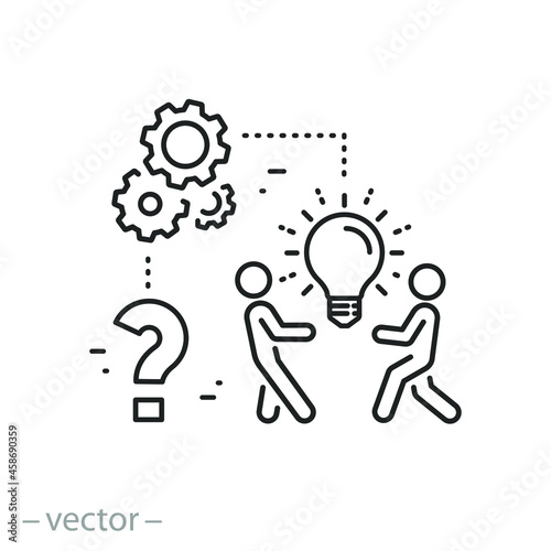 idea solution problem icon, creative solving question, why or who, new discovery concept, business teamwork, ​thin line symbols - editable stroke vector illustration