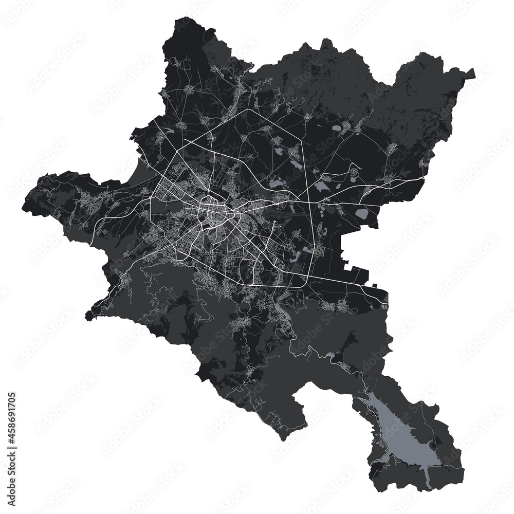 Obraz premium Sofia map. Detailed black map of Sofia city poster with streets. Cityscape urban vector.