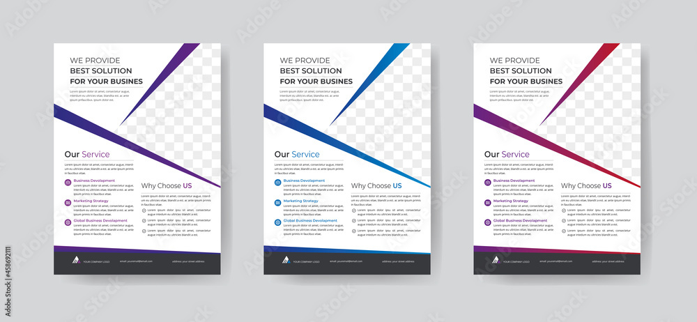 Corporate Business Flyer Template Layout with 3 Colorful Accents and Grayscale Image Masks