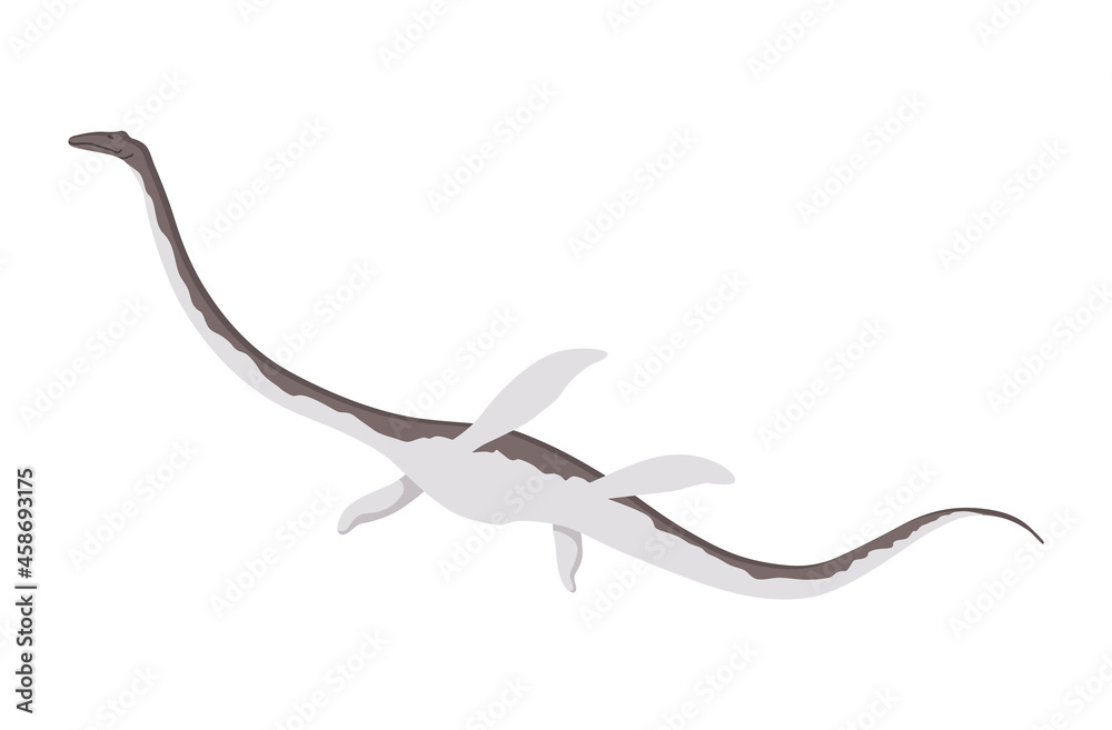 Fototapeta premium Plesiosaurus dinosaur flat icon. Colored isolated prehistoric reptile monster on white background. Vector cartoon dino animal