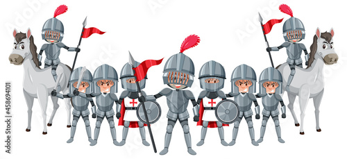A group of medieval knights on white background