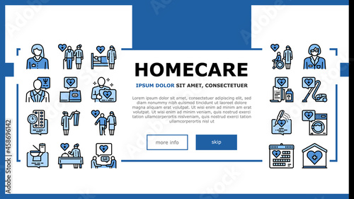 Homecare Services Landing Web Page Header Banner Template Vector. Volunteer Personal Care Elderly And Sick People, Dressing And Helping Washing Homecare Services Illustration