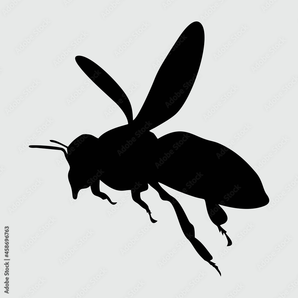 Bee Silhouette, Bee Isolated On White Background Bee Silhouette, Bee Isolated On White Background