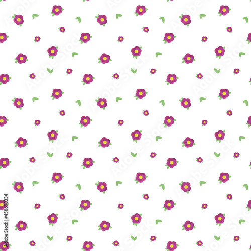 Wallpaper Mural Small red rose flowers with yellow middle green leaves on white background seamless vector pattern Torontodigital.ca