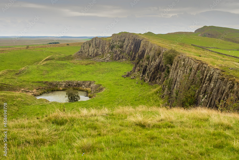 Peel Crags above Once Brewed on Hadrian's Wall Walk