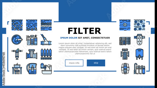 Water Filter Equipment Landing Web Page Header Banner Template Vector. Industrial And Home Water Filter Tool, Disinfection And Filtration Process Illustration