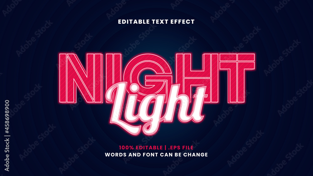 Night light editable text effect in modern 3d style