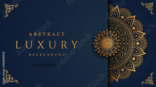 Hand drawn golden mandala pattern design with gorgeous arabesque background for invitation card, anniversary card, birthday card, marriage card