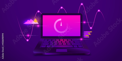 Online downloading and uploading speed test, website loading speed web template, internet speed check.