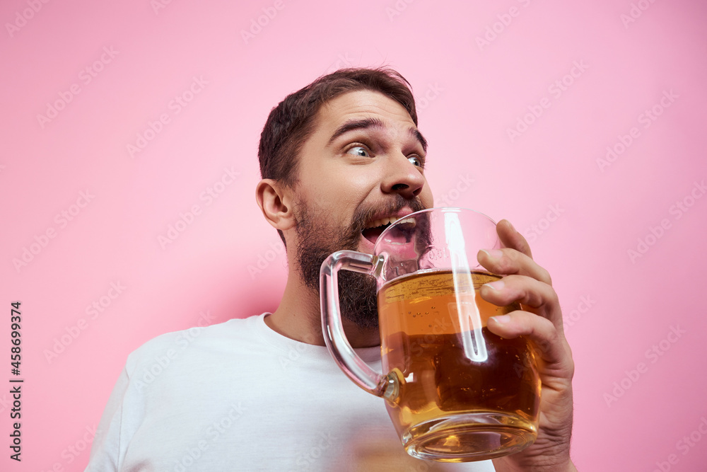 Cheerful man with mug of beer bar alcohol fast food lifestyle Cheerful man with mug of beer bar alcohol fast food lifestyle